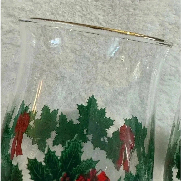 6 Vintage Libbey Christmas Holly Berry Wreath Garland Red Bow Glasses Gold Trim - Picture 9 of 15